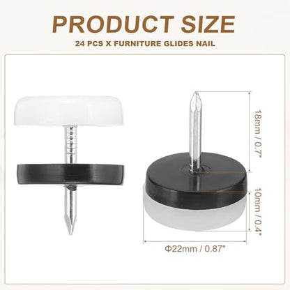 PATIKIL 0.87" Dia Chair Slides 24Pcs Nail on Furniture Glides White - color: White, size: 0.87"