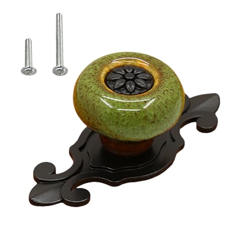 HUAMULAN 10 Pack Ceramic Knobs Leopard Dresser Cabinet Pulls with Backplate - color: HRJ1901-HeiBaoLv-10PACK