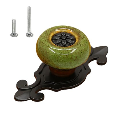 HUAMULAN 10 Pack Ceramic Knobs Leopard Dresser Cabinet Pulls with Backplate - color: HRJ1901-HeiBaoLv-10PACK