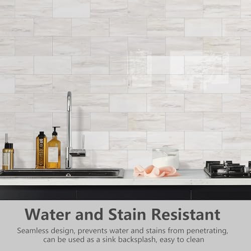 STICKGOO 10-Sheet Backsplash Peel and Stick Subway Tile(Thicker Design) - color: Faux Eurasian Wood Marble