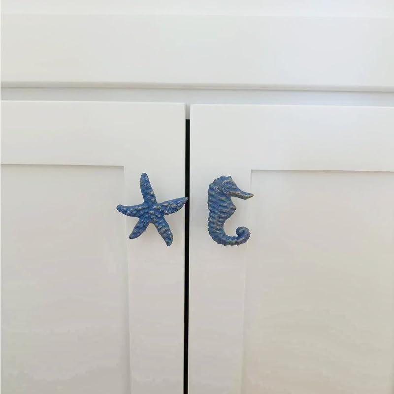 4 Pcs Coastal Cabinet Knobs Ocean Nautical Drawer Pulls (Blue) - color: Blue