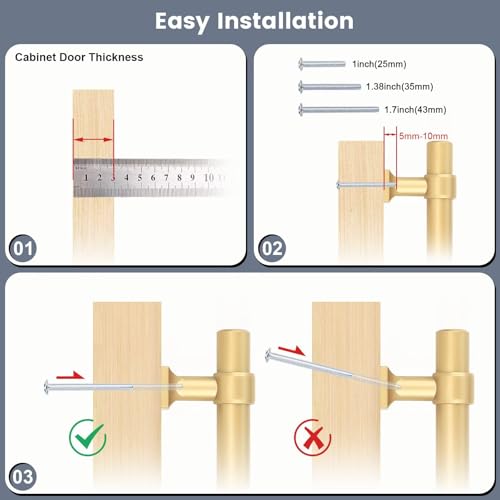 Champagne Gold Cabinet Pulls 2.5 Inch Hole Centers T Bar 10 Pack - color: Champagne Gold, size: Hole Centers: 2.5inch