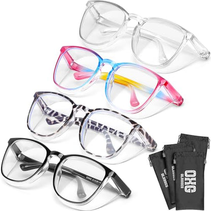 OXG 4 Pack Safety Glasses Anti Fog Goggles, Blue Light Blocking Stylish Safety Glasses for Women Nurses Protective Eyewear - color: Leopard+rainbow+clear+black