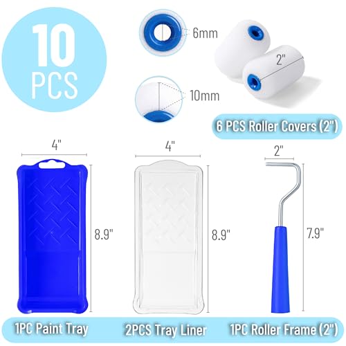 Bates- 2 Inch Foam Paint Roller Kit, 10 Pack Small Paint Roller Kit - color: Blue