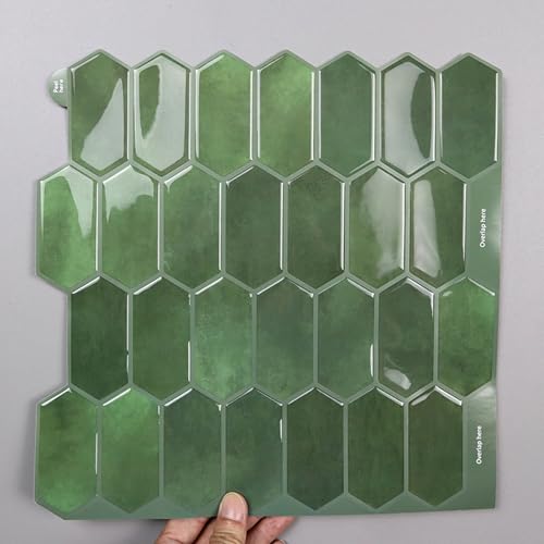 Alwayspon 10 Sheets 12" x12inch Emerald Green 3D Vinyl Backsplash Tiles, Self-Adhesive Peel and Stick Wall Tile Stickers Stick on Subway Tiles for Kitchen Bathroom Wall - color: Emerald Green