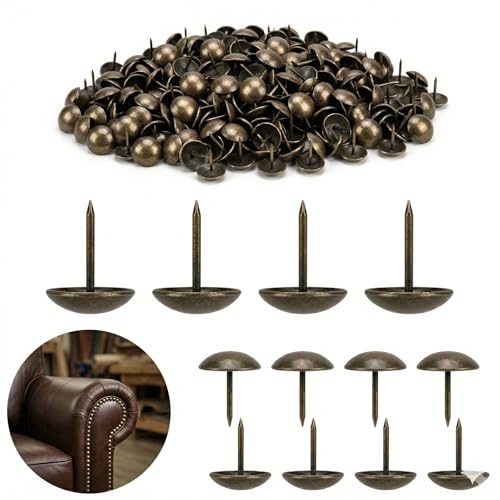 Upholstery Tacks for Furniture, Vintage Upholstery Nails, 100Pcs, ∅7/16" x 1/2", Antique Brass, French Natural Heavy Duty Furniture Nails for Sofas, Chairs, Headboards & DIY Crafts
