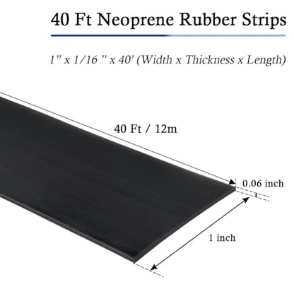 LSGCQ Neoprene Rubber Strips with Adhesive Backing Rubber Sheets - size: 1” Wide x 1/16" Thick x 40' Long