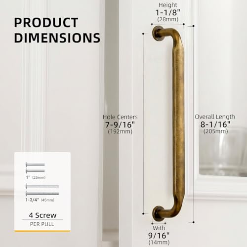 Goldenwarm 10 Pack 7-1/2 Inch Antique Brass Cabinet Pulls Retro Drawer Pull - color: Antique Brass, size: 7-1/2 Inch Hole Center