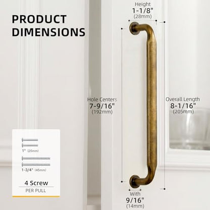 Goldenwarm 10 Pack 7-1/2 Inch Antique Brass Cabinet Pulls Retro Drawer Pull - color: Antique Brass, size: 7-1/2 Inch Hole Center