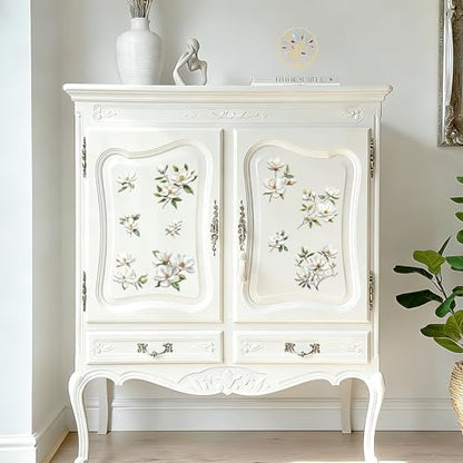 Magnolia Rub on Transfers Stickers, 3PCS Magnolia Flower Branch Furniture Transfers Stickers Decals for Bedroom Bedside Table Bookcase Wardrobe Desk Drawer Dresser - color: White Magnolia