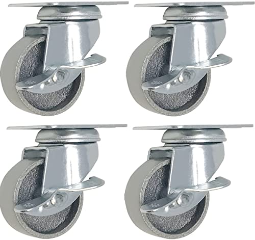2" Steel Plate Caster Wheels, Set of 4, with Brake - size: 2" With Brake