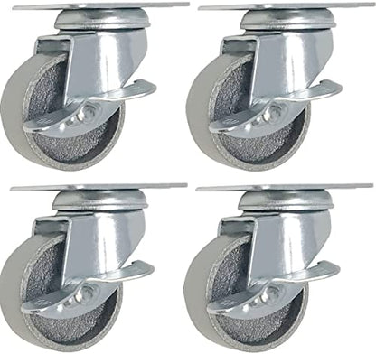 2" Steel Plate Caster Wheels, Set of 4, with Brake - size: 2" With Brake