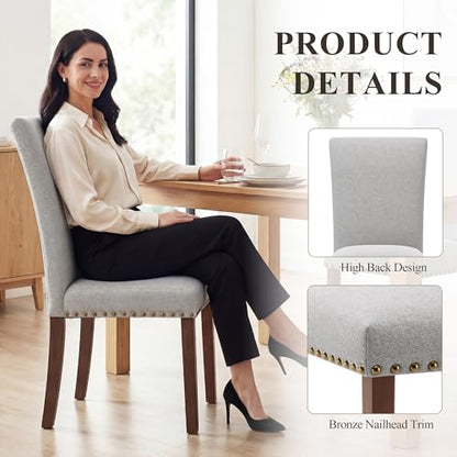 COLAMY Upholstered Parsons Dining Chairs Set of 4, Fabric Dining Room Kitchen Side Chair with Nailhead Trim and Wood Legs - Light Grey - color: F-lightgrey, size: Set of 4
