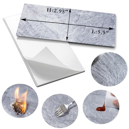 AULIGET 100-Piece Peel and Stick Backsplash Wall Tiles, 3" x 6" PVC Grey Marble Faux Stick on Tiles for Backsplash Kitchen, Bathroom, Laundry Room, Camper, Fireplace - color: Grey Marble