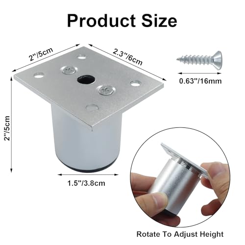 2 Inch Aluminum Alloy Furniture Legs, Silver, 4 Pcs - color: Silver, size: 2 Inch