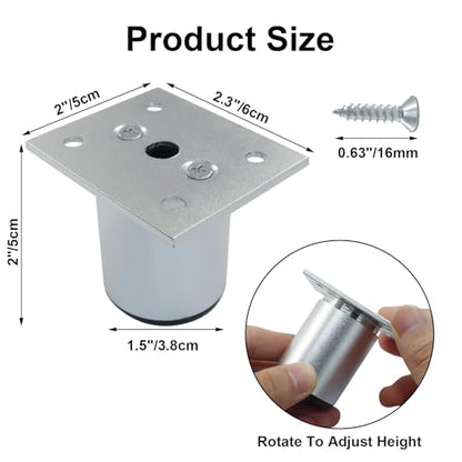 2 Inch Aluminum Alloy Furniture Legs, Silver, 4 Pcs - color: Silver, size: 2 Inch