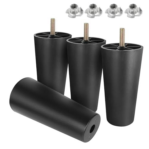 4pcs Plastic Furniture Legs 5-3/8" with T-Nuts, M8-1.25 Bolt - size: 5-3/8 Inch, M8-1.25 Metric Thread Bolts