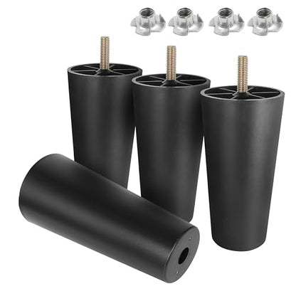 4pcs Plastic Furniture Legs 5-3/8" with T-Nuts, M8-1.25 Bolt - size: 5-3/8 Inch, M8-1.25 Metric Thread Bolts