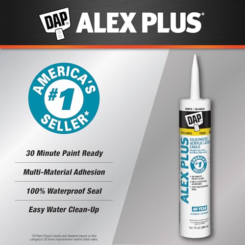 DAP Alex Plus Acrylic Latex Caulk, White, 10.1 Oz (7079818152) (Pack of 2) - size: 10.1 Oz (Pack of 2)