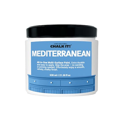 CHALK IT! All-in-One Multi-Surface Chalk Paint for Furniture & Cabinets - No Sanding, No Primer, Built-In Top Coat Water-Based, Low-Odor, Fast-Drying, Matte Finish (Mediterranean) - color: Mediterranean