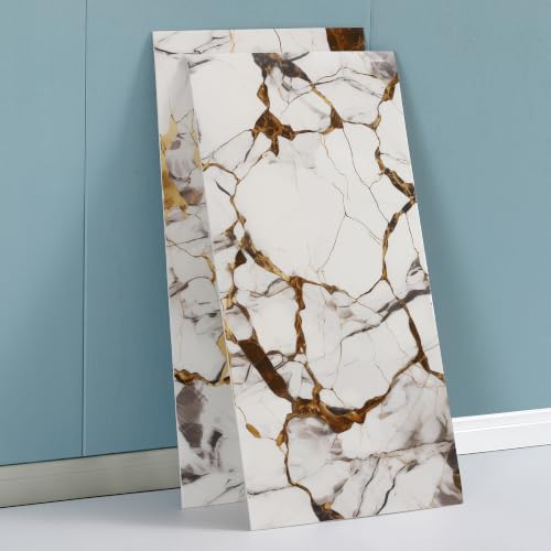 Haimin 3D Wall Panels Peel and Stick Marble Tile Look 10 Pack Waterproof - color: Gilded White