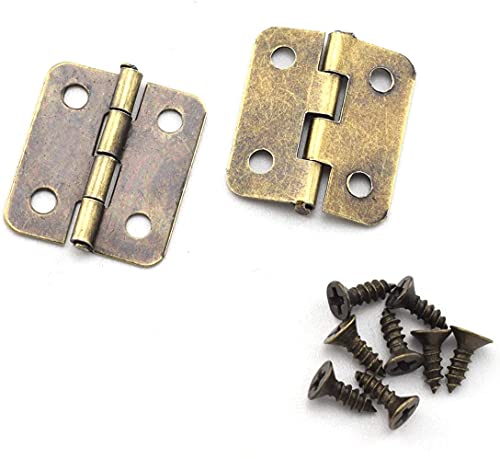 Mini Retro Metal Hinges 30 Pcs Antique Jewelry Box Hinges with Screws for Gift Case Dollhouse Cabinet DIY Model(13 x 12 mm, Bronze)