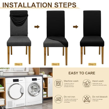 Dining Chair Covers, Dining Room Chair Cover Set of 6 - color: Milk Silk Black, size: 6