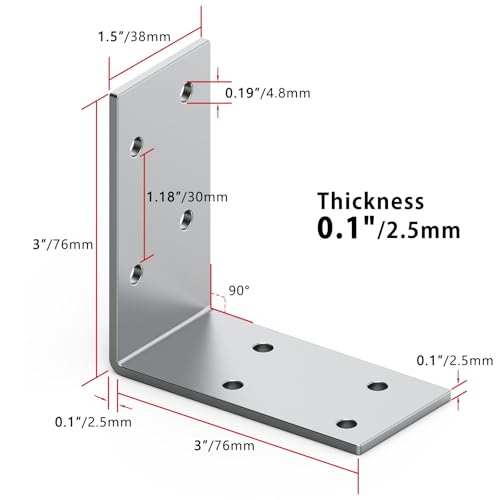 Yuleimy L Brackets for Wood, 3x3 Inch Galvanized Corner Braces, 8 PCS