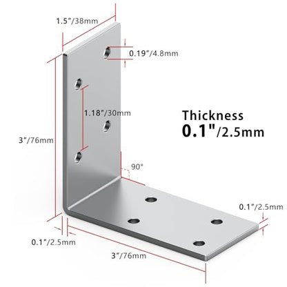 Yuleimy L Brackets for Wood, 3x3 Inch Galvanized Corner Braces, 8 PCS