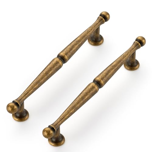 JOY DECOR Antique Brass Cabinet Handles Pulls, 5 Inch Hole Center, 5 Pack - color: Antique Brass, size: 5 Inch Hole Center