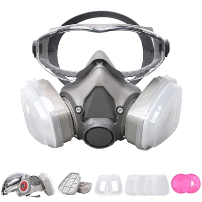 Reusable Respirator Gas Mask with Goggles, Adjustable Strap for Painting