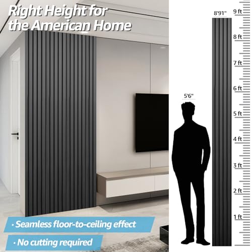 Art3d 4-Pack Fluted Acoustic Wood Slat Wall Panel, 107 x 8 Inch, Black - color: Matte Black, size: 4pcs - 107＊8in.