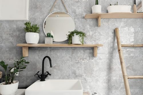 20-Pack Peel and Stick Grey Marble Tiles (11.8" x 11.8") – 19.4 Sq. Ft. Waterproof PVC Shower & Backsplash Tiles for Bathroom, Kitchen, and Living Room – Self-Adhesive, Easy Installation