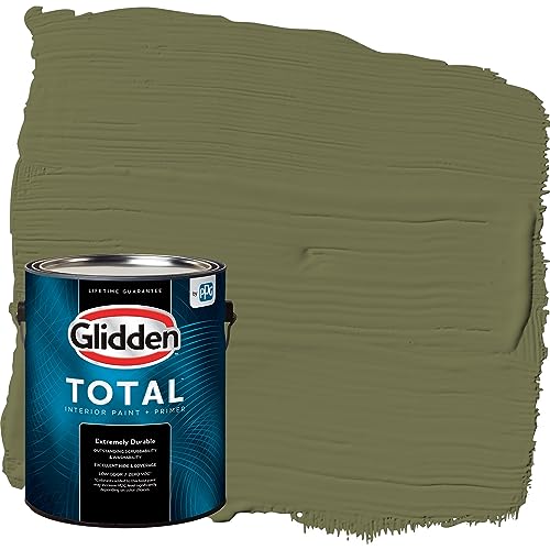 Glidden Total Interior Wall Paint & Primer All-in-One, Gratefully Grass/Green, Flat, 1 Gallon - color: Gratefully Grass, size: 128 Fl Oz (Pack of 1)