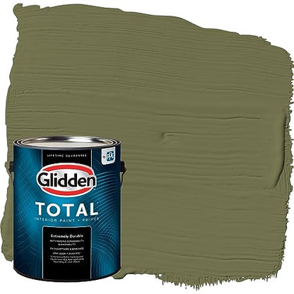 Glidden Total Interior Wall Paint & Primer All-in-One, Gratefully Grass/Green, Flat, 1 Gallon - color: Gratefully Grass, size: 128 Fl Oz (Pack of 1)