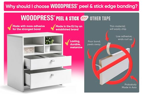 1" Matt White Peel & Stick Melamine Edge Banding, 25 ft - size: 1 inch