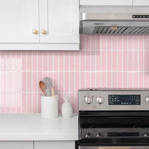 Commomy Pink Peel and Stick Tile - 10 Pcs of 12" x 12" - color: Pink & Glossy Surface