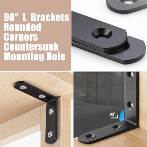 10PCS L Brackets, 2 inch Black Metal Angle Corner Braces with Screws for Wood - style: 2inch L Shape Black 10pcs