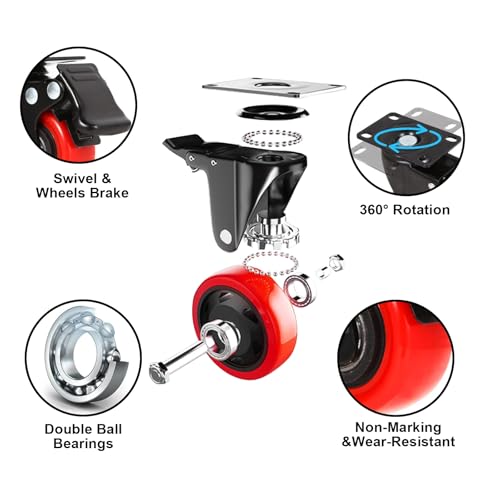 1.5" Caster Wheels,1.5 inch Heavy Duty Casters with Brake Set of 8 - size: 1.5 Inch (8 Pack)