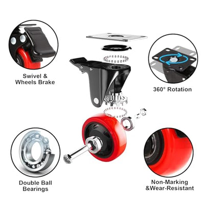 1.5" Caster Wheels,1.5 inch Heavy Duty Casters with Brake Set of 8 - size: 1.5 Inch (8 Pack)
