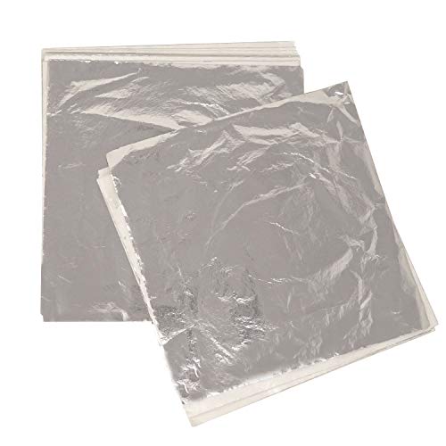 Honbay 100 Sheets Imitation Silver Leaf Paper Metal Foil Paper for Arts, Gilding Crafting, DIY Decoration, 5.5 by 5.5 Inches (Silver Leaf)