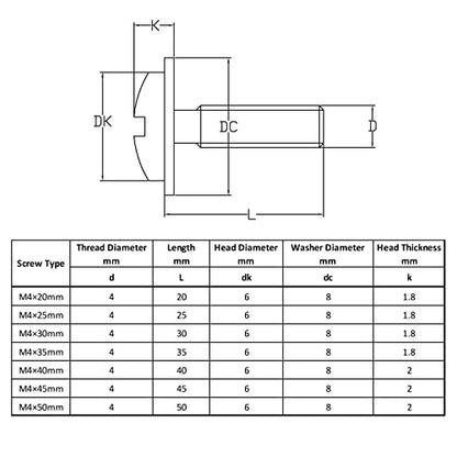 WELLOCKS M4 Cabinet Pull Screws, Black 25 to 50mm 200 PCS - color: Black, size: 200PCS