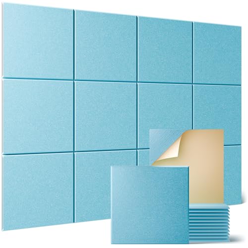 Sonicism 12 Pack Acoustic Wall Panels with Self-Adhesive, 12" X 12" X 0.4" Sound Proof Foam Panels, Decorative Soundproof Wall Panels, Sound Proof Absorbing Tiles for Home & Offices, Light Blue - color: Light Blue, size: Flat Panels (12 Pack)