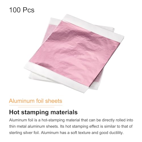 MECCANIXITY Pink Leaf Papers Gold Leaf Foil Sheet 5.5 x 5inch for Art Decoration, Sculptures, Pack of 100