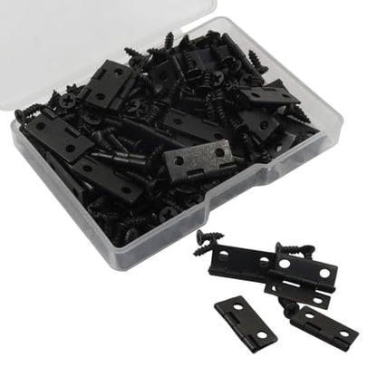 50 Pack 18 x 15mm Mini Hinges with Screws, Black - color: Black