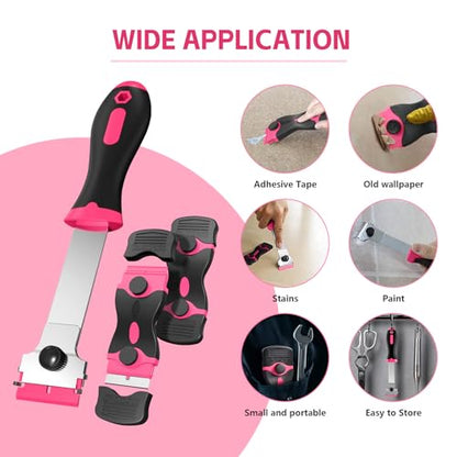 3 Pack Razor Blade Scraper Set, Includes 30 Plastic & 30 Metal Blades(Pink) - color: Pink