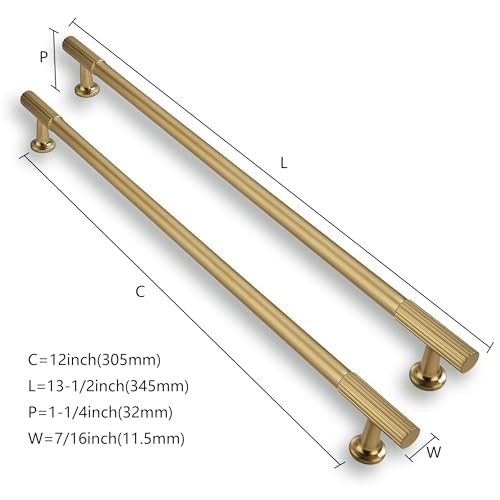 2 Pack 12 Inch(305mm) Hole Center Brushed Brass Cabinet pulls Kitchen Handles Solid Heavy Duty Brushed GoldCabinet Pull Kitchen Hardware - color: Brushed Brass, size: 12 Inch(305mm)Hole Center