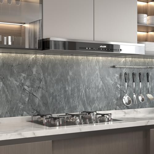 Marble Contact Paper Peel and Stick Countertop Waterproof Wallpaper - color: Gray, size: 16" x 354"