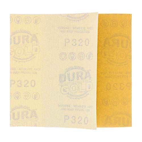 Dura-Gold Premium 1/4 Sheet Gold Sandpaper Sheets, 320 Grit (Box of 25) - size: 320-Grit