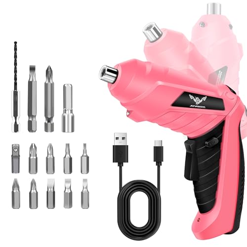JENABOM Cordless Electric Screwdriver Set 3.6V Small Power Drill - color: Pink & Black